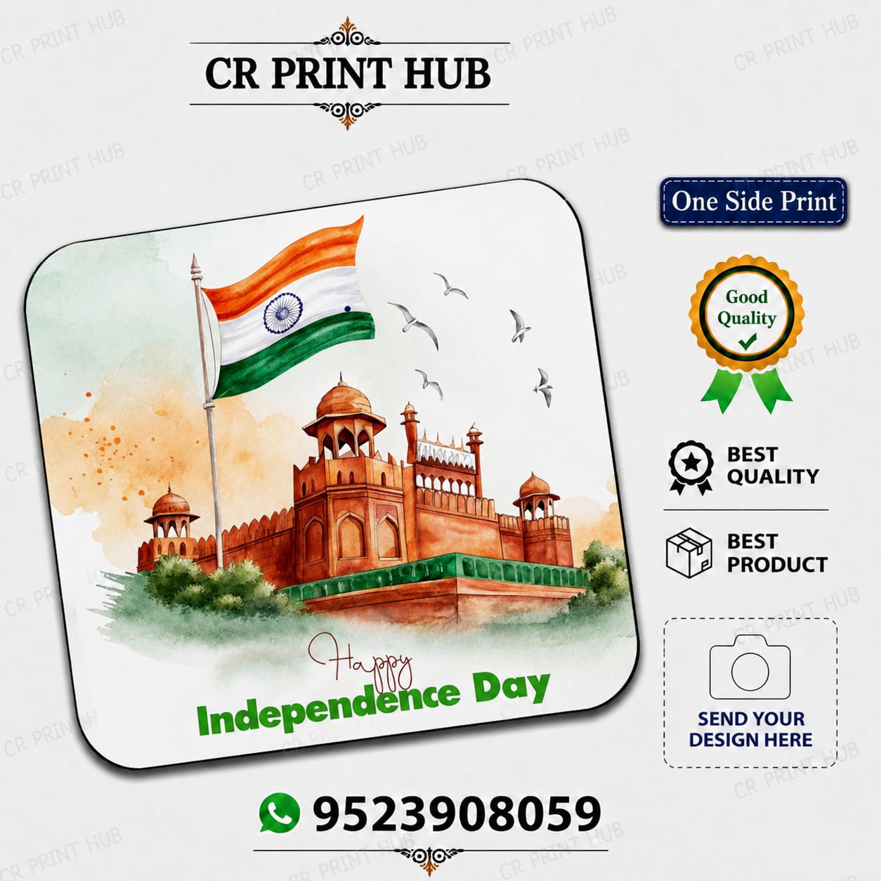 Happy Independence Day Red Fort Indian Flag Printed Mouse Pad | Premium One Side Print | Anti-Slip Mousepad | CR Print Hub
