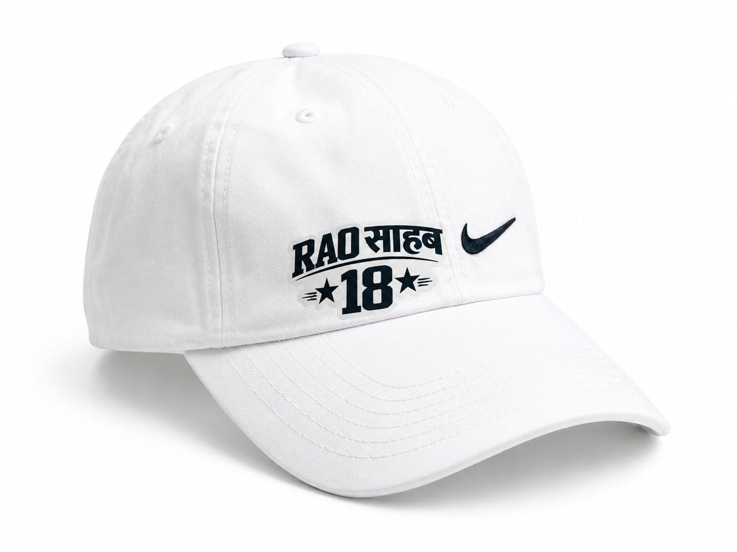 RAO Sahab 18 Printed White Cap | Custom Name Design Adjustable Cap for Men