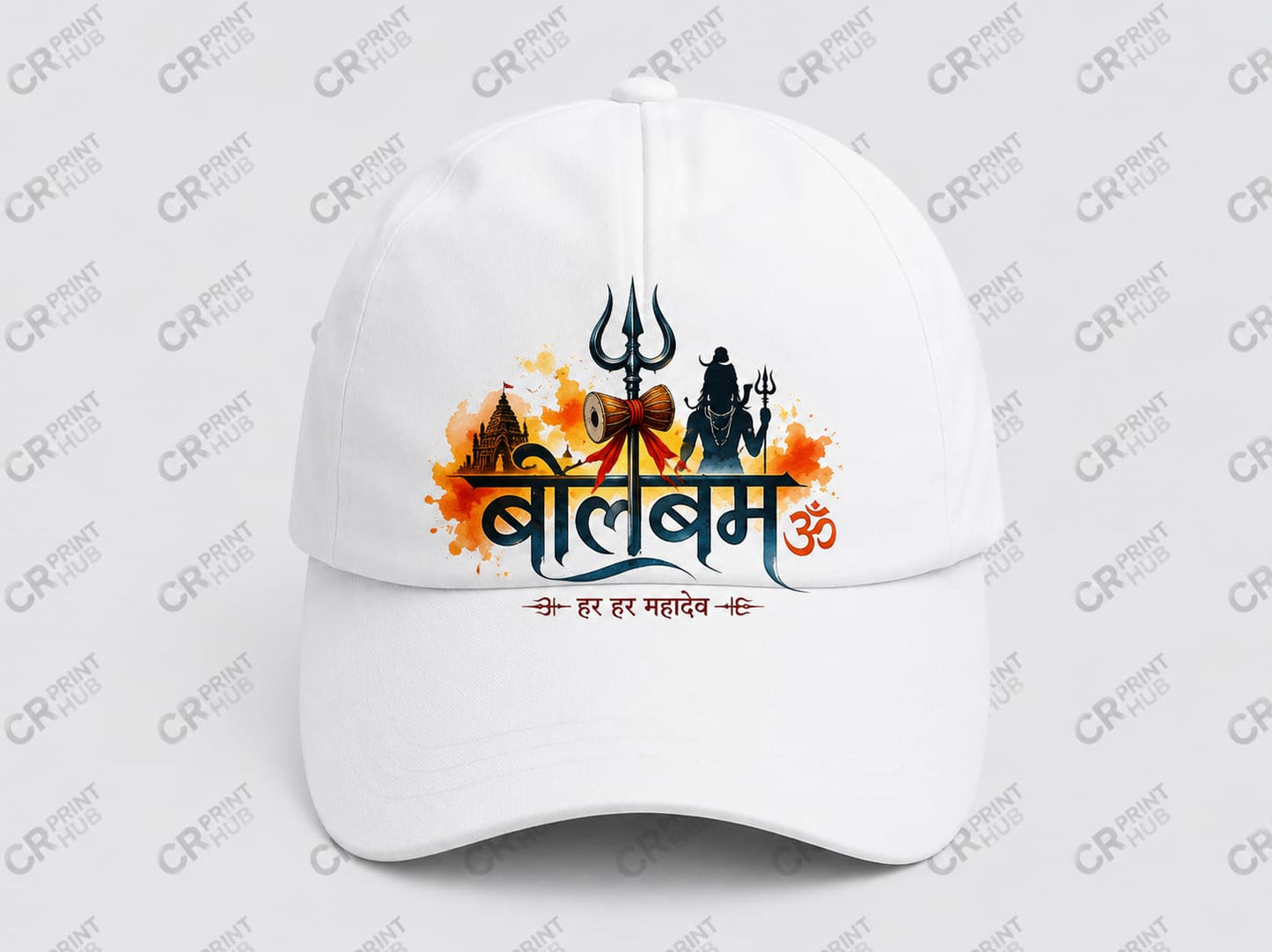 Bolbam Printed White Cap | Premium Custom Print Cap | Har Har Mahadev Design | CR Print Hub