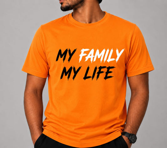 My Family My Life Printed Round Neck T-Shirt for Men | Premium Cotton Blend | Half Sleeve Casual Graphic Tee
