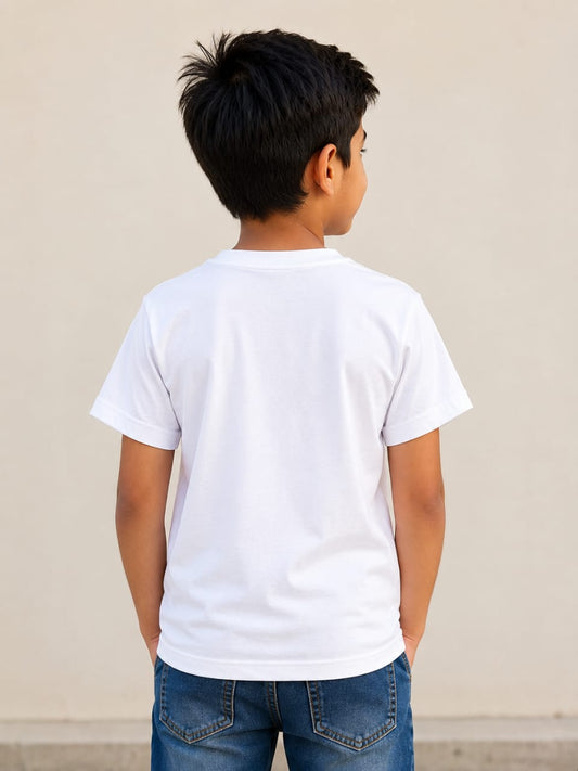 Kids Boys White Polyester Half Sleeve Round Neck Printed T-Shirt | Jai Shri Shyam Graphic T-Shirt | Casual Wear
