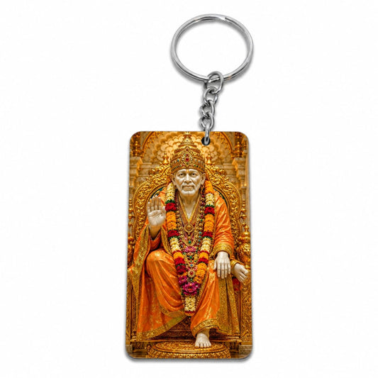 Sai Baba MDF Wooden Keychain | Premium Double Side Sublimation Key Ring | Heart, Square & Rectangle Shape | Spiritual Gift