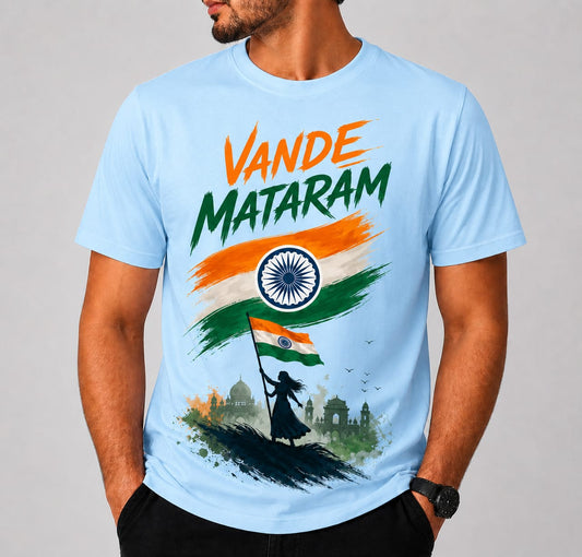 Vande Mataram Printed T-Shirt | Patriotic Design | Cotton Round Neck Tee for Men | Independence Special