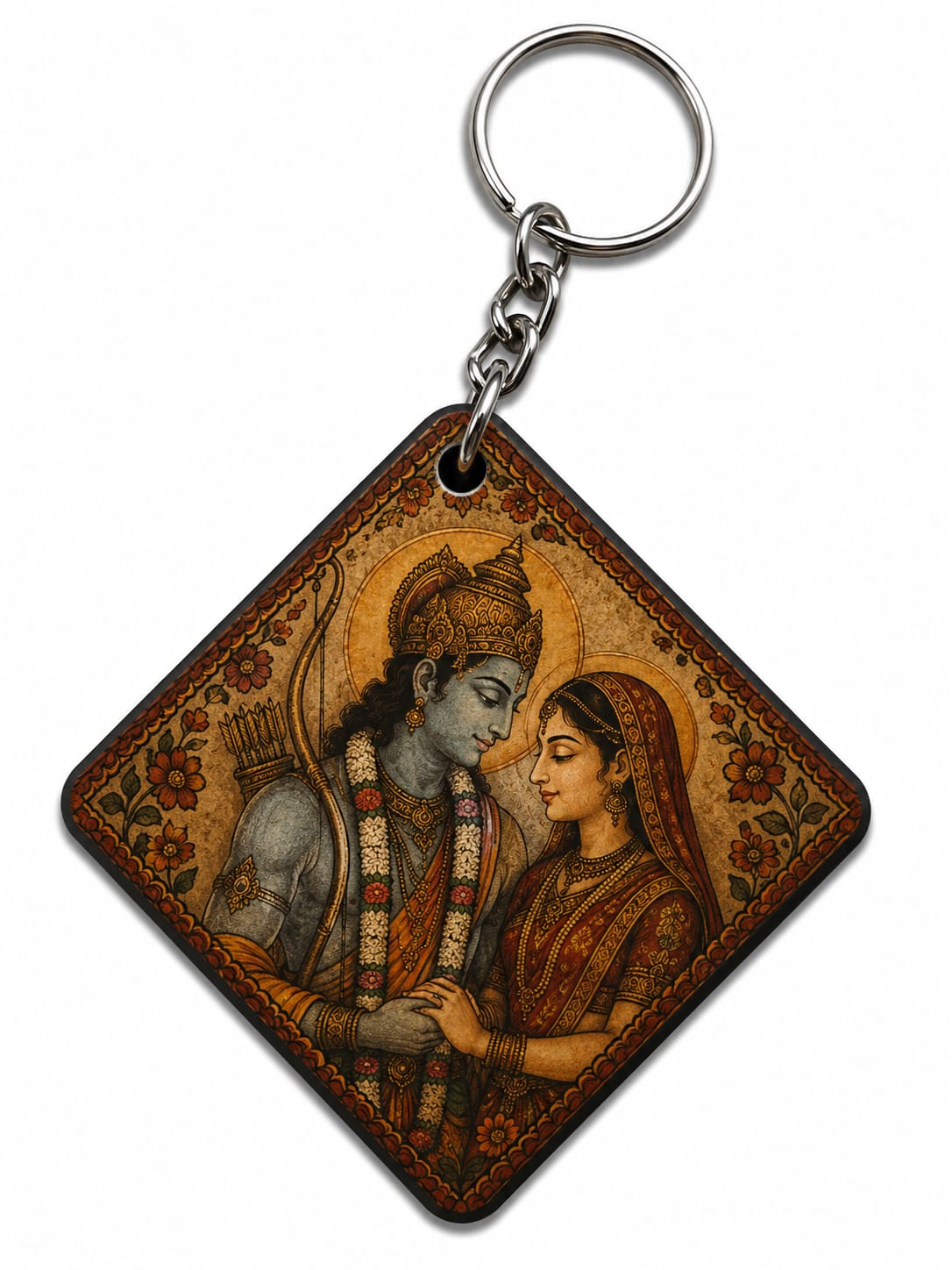Mithila Art Ram Mata Sita Print Sublimation Keychain | Handmade-Inspired Madhubani Design | Double-Sided Printed Key Ring | Gift for Ram Bhakts & Art Lovers