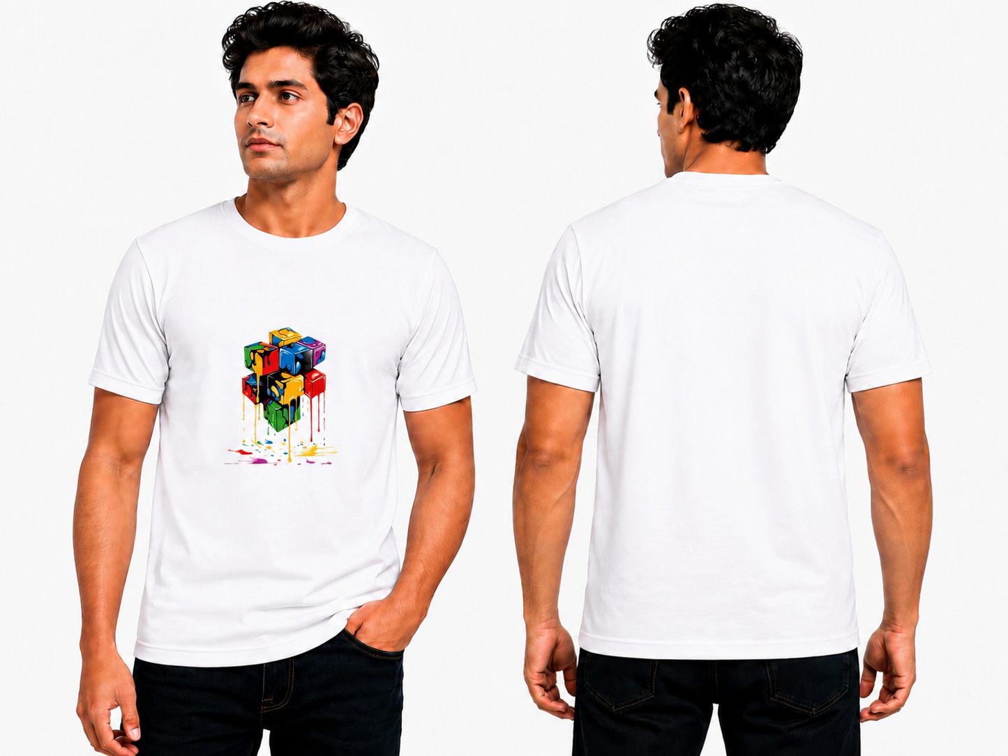 Abstract Color Cube Graphic Printed White T-Shirt |