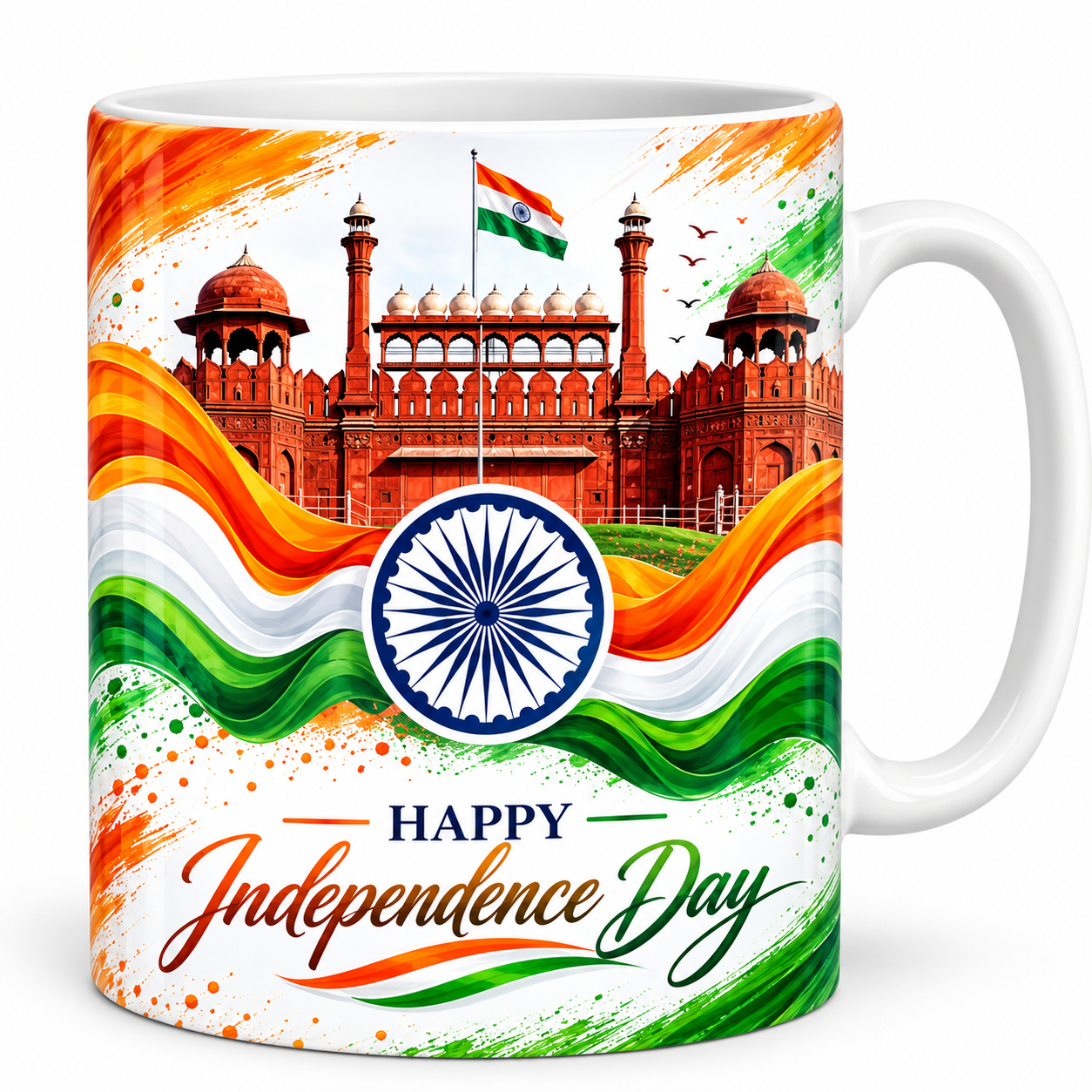 Happy Independence Day Ceramic Coffee Mug | Patriotic Indian Flag Design