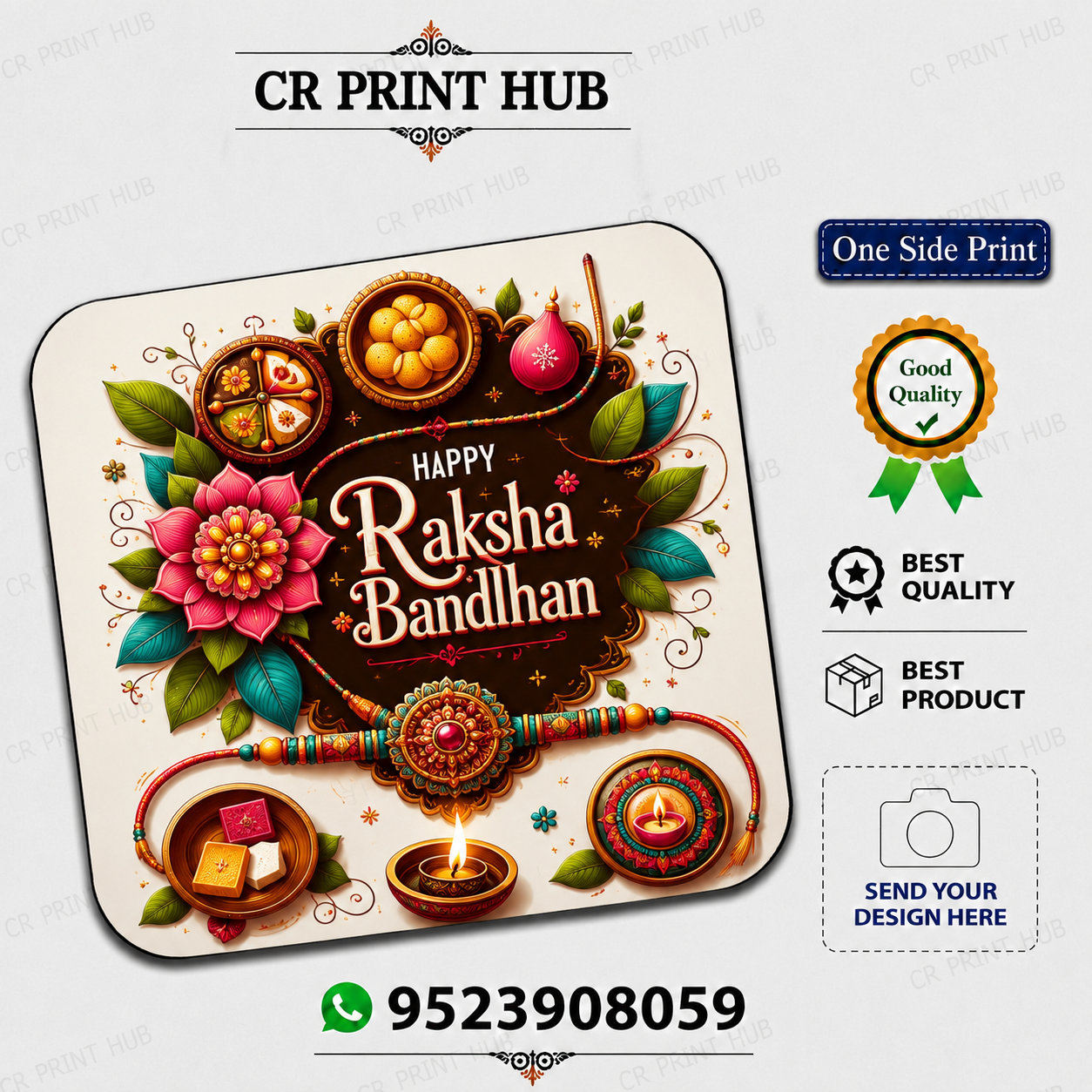 Happy Raksha Bandhan Floral Rakhi Printed Mouse Pad | Premium One-Side Print Mouse Pad