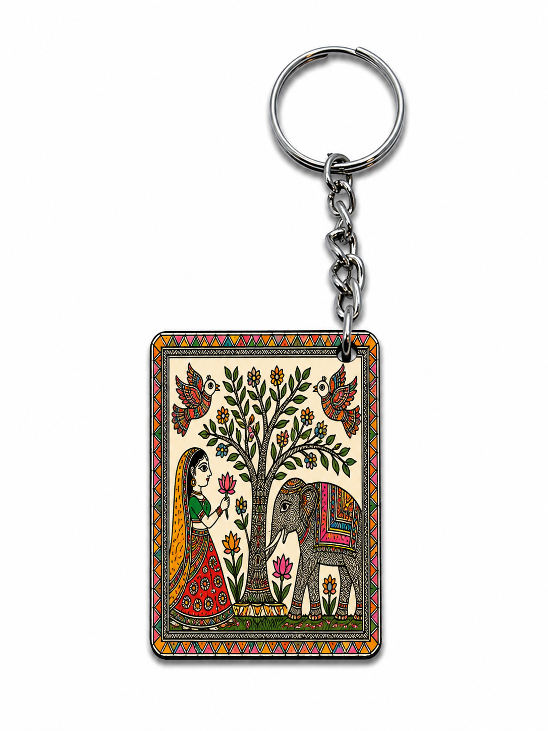 Mithila Art Printed MDF Keychain | Traditional Madhubani Design