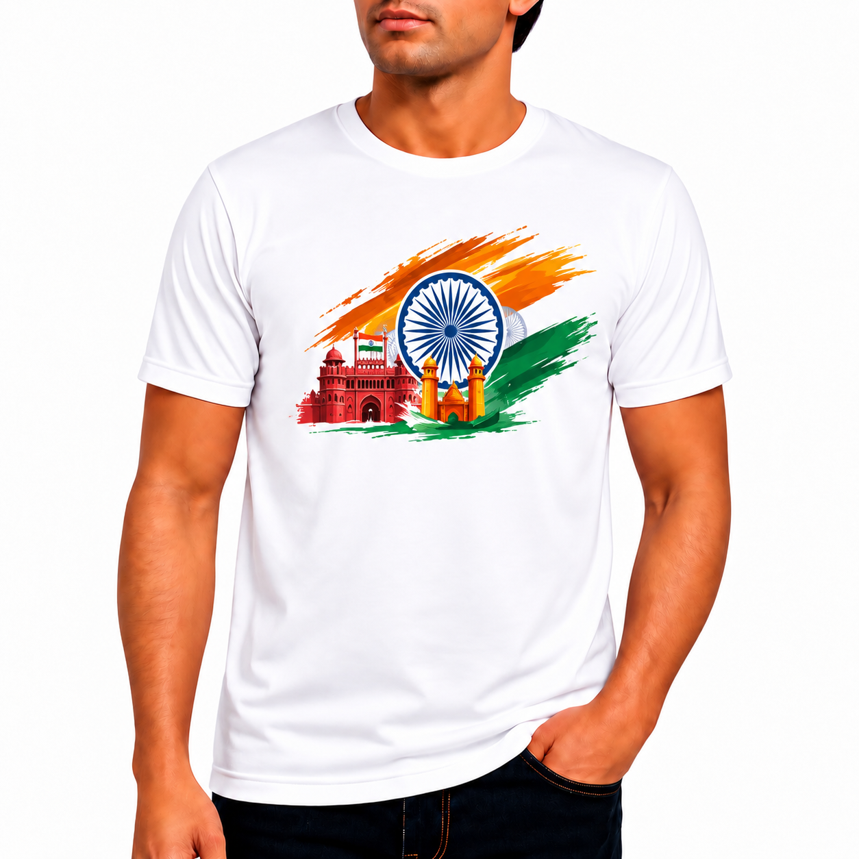 Tiranga Logo Printed White T-Shirt | Premium Unisex Cotton T-Shirt | Front Print | Patriotic Design