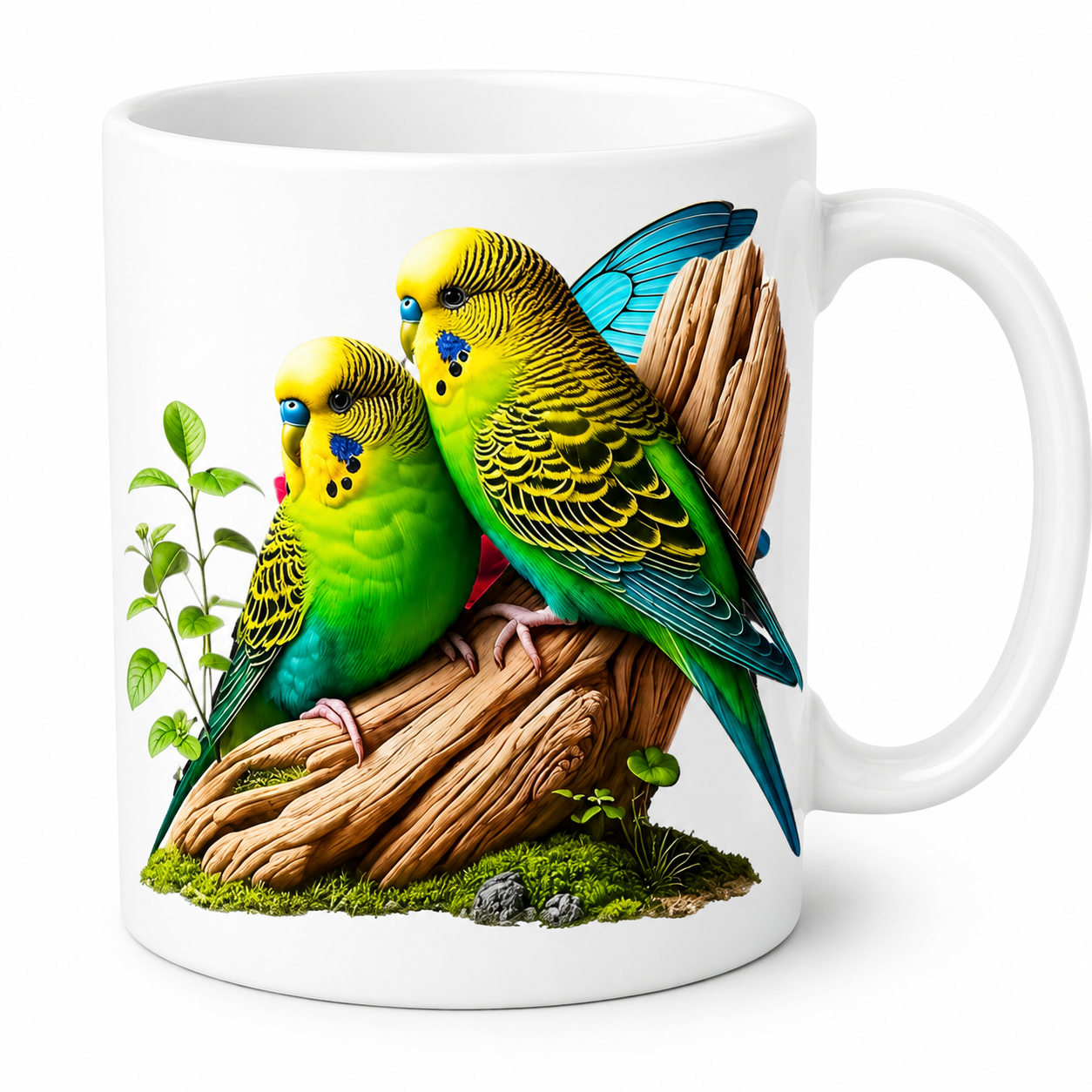 Colorful Love Birds (Budgerigar) Printed Ceramic Coffee Mug | Nature & Bird Lover Gift | Premium White Mug