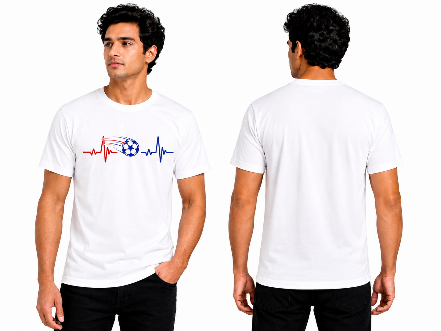 Football Heartbeat Graphic Printed White T-Shirt | Premium Unisex Round Neck | Sublimation