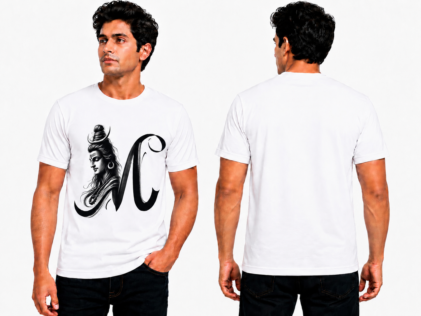Mahadev "M" Letter Graphic T-Shirt | White