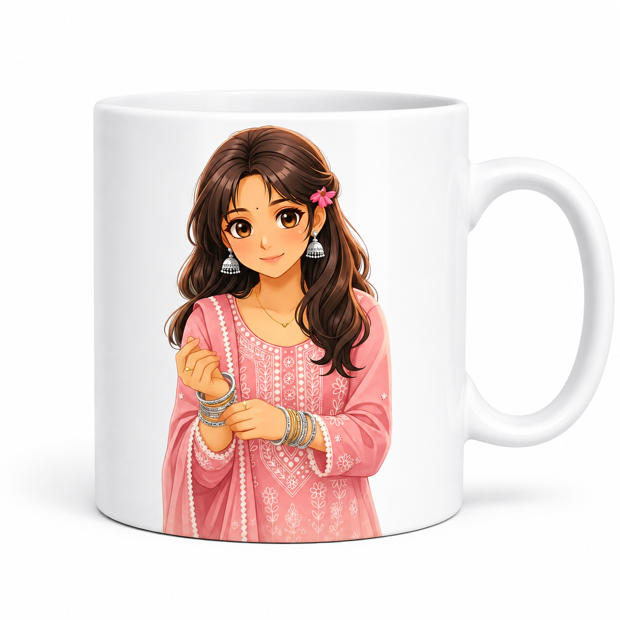 Cute Girl Pink Traditional Dress Printed Ceramic Coffee Mug | Premium Sublimation Printed Mug