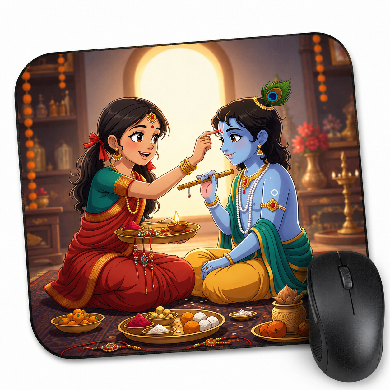 Happy Raksha Bandhan Lord Krishna Printed Mouse Pad | Premium One-Side Print Mouse Pad