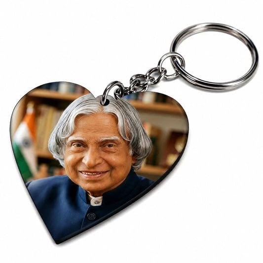 Dr. A.P.J. Abdul Kalam Printed MDF Keychain | Heart & Rectangle Shape | Single Side Print | Premium Inspirational Keyring