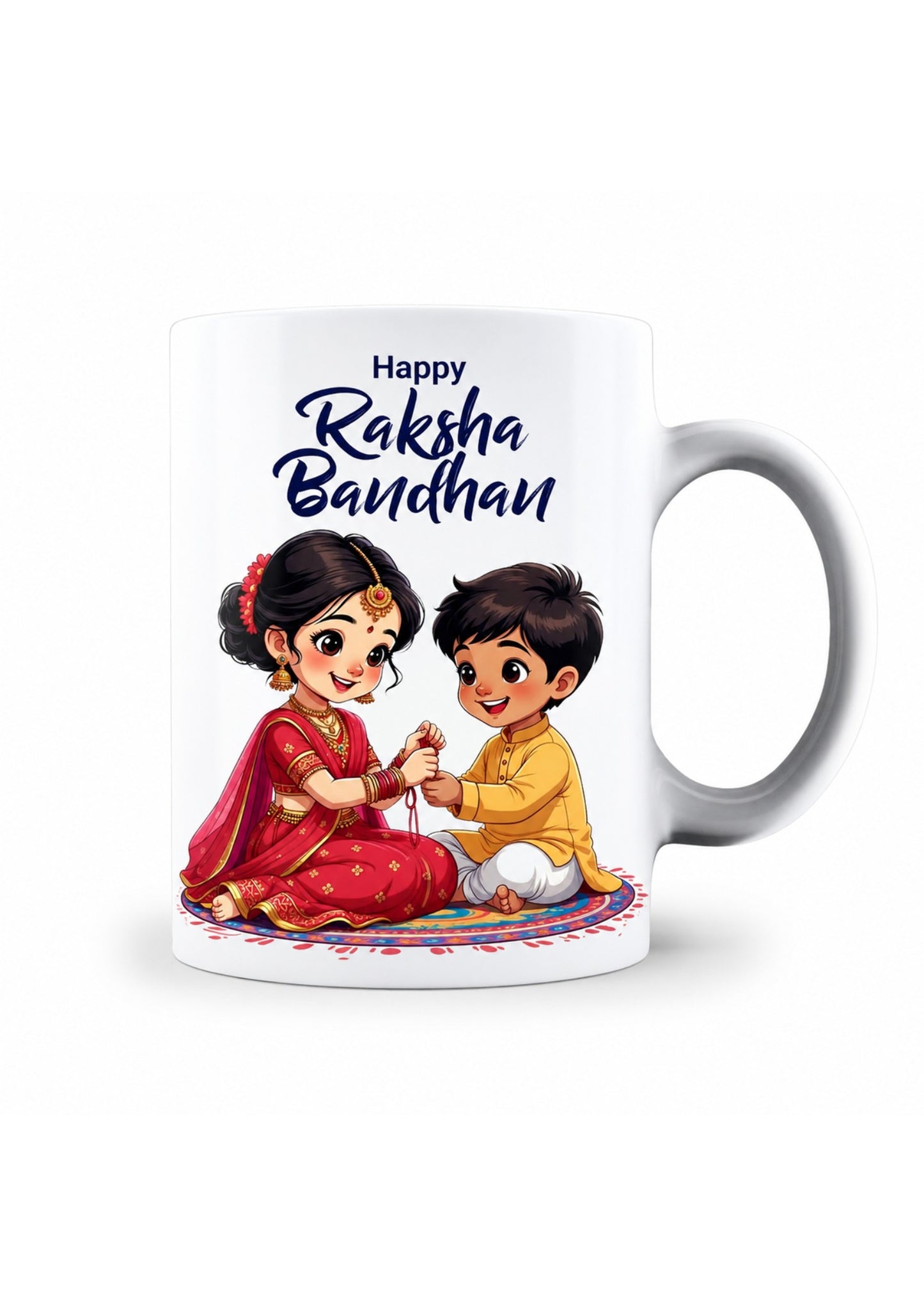 Happy Raksha Bandhan Printed Ceramic Mug | Brother & Sister Cute Cartoon Design | White Coffee Mug
