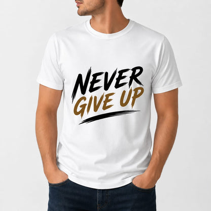 Never Give Up Motivational T-Shirt | Bold Typography Graphic Tee for Men