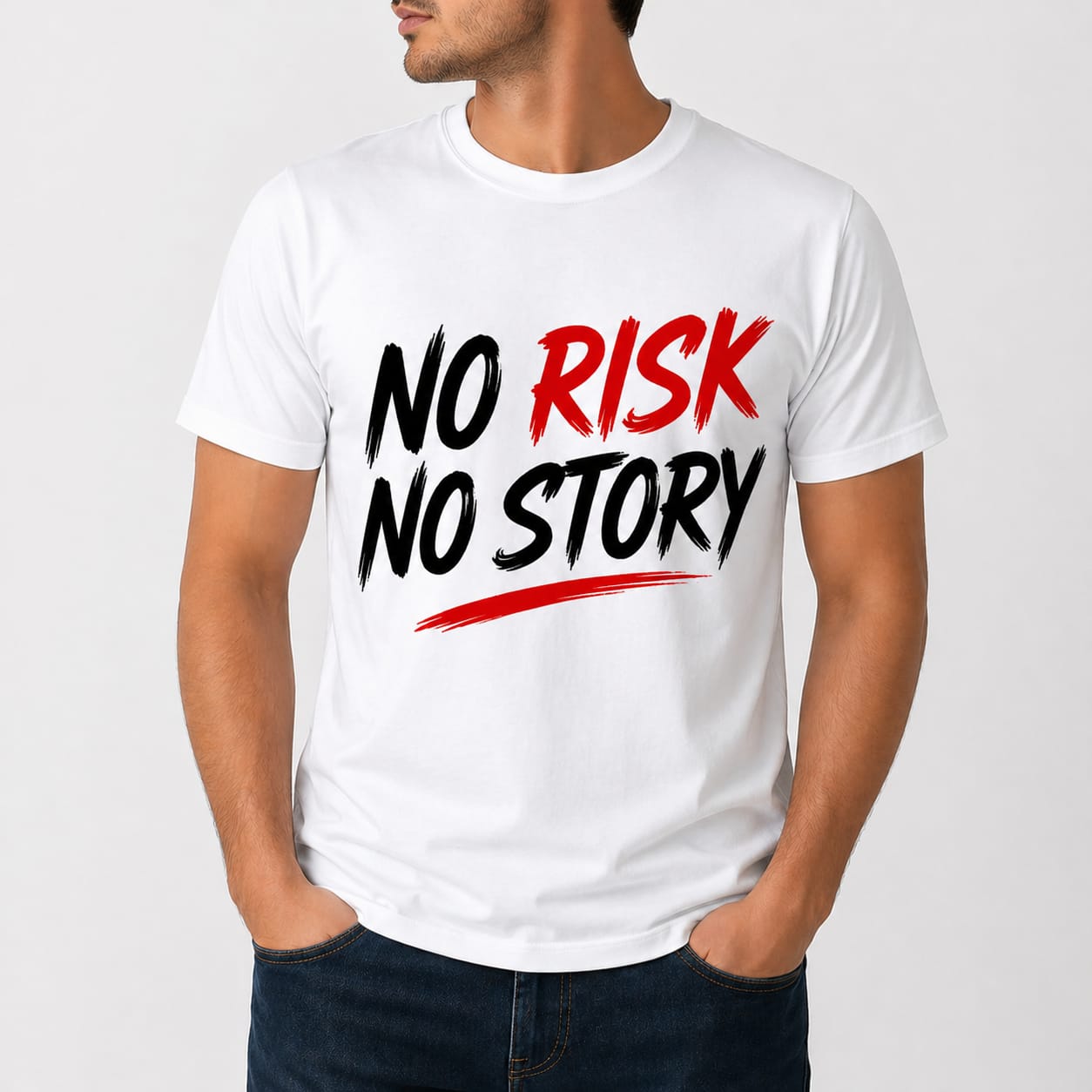 No Risk No Story Printed T-Shirt | Bold Motivational Graphic Tee for Men
