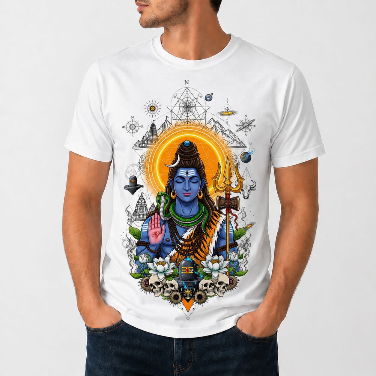 Premium Lord Shiva Graphic White T-Shirt (Front Printed, Back Plain)
