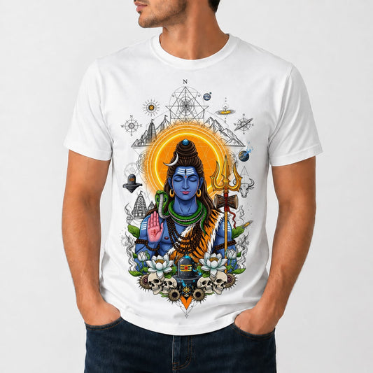Premium Lord Shiva Graphic White T-Shirt (Front Printed, Back Plain)
