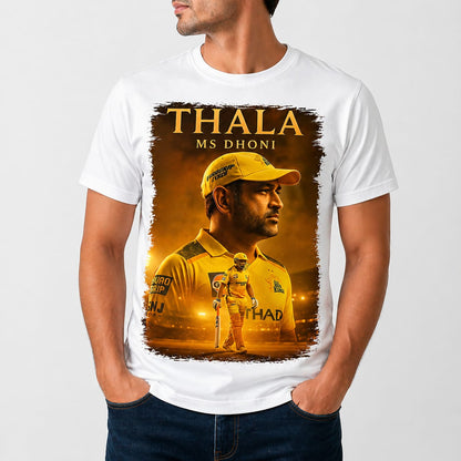 Premium Thala MS Dhoni Graphic White T-Shirt (Front Printed, Back Plain)