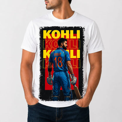 Premium Virat Kohli Graphic White T-Shirt (Front Printed, Back Plain)
