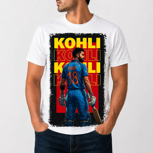 Premium Virat Kohli Graphic White T-Shirt (Front Printed, Back Plain)