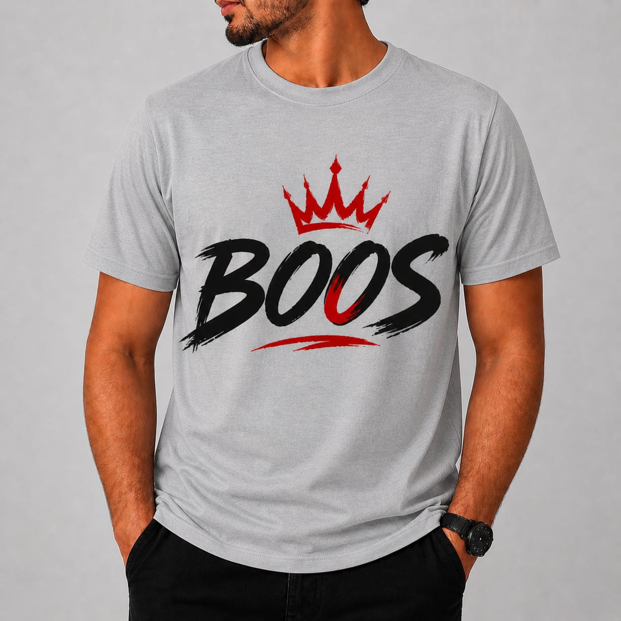 BOOS Graphic Printed T-Shirt | White, Sky Blue & Grey Polyester t-shirt
