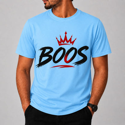 BOOS Graphic Printed T-Shirt | White, Sky Blue & Grey Polyester t-shirt