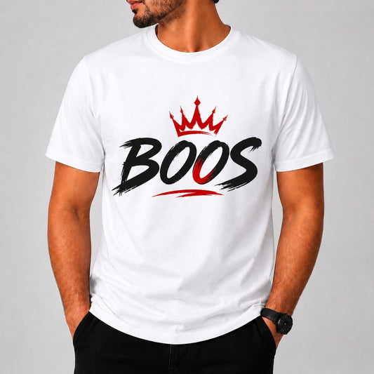BOOS Graphic Printed T-Shirt | White, Sky Blue & Grey Polyester t-shirt