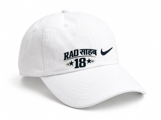 RAO Sahab 18 Printed White Cap | Custom Name Design Adjustable Cap for Men
