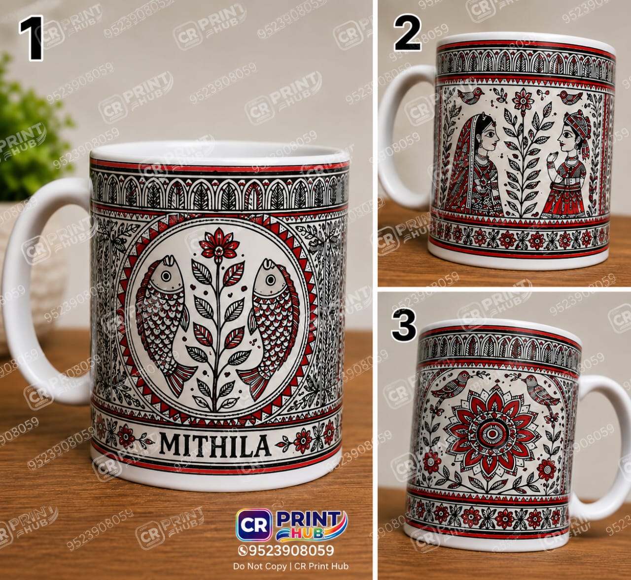 2 in 1 Combo Offer | Mithila Art Printed Ceramic Coffee Mug Set | Premium White Tea & Coffee Mug | Gift for Home & Office