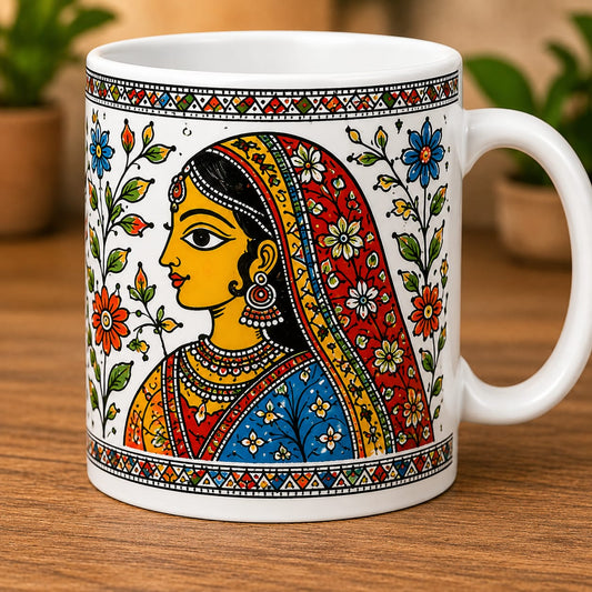 CR Print Hub Mithila Art Printed Ceramic Coffee Mug | Premium Custom Gift Mug | 330ml