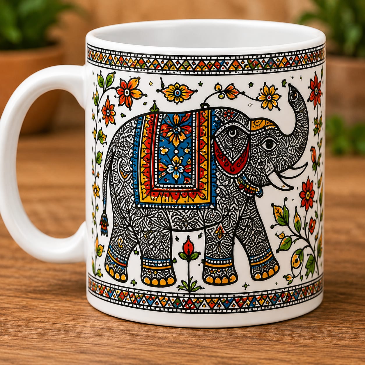 CR Print Hub Mithila Art  Elaphant Printed Ceramic Coffee Mug | Premium Custom Gift Mug | 330ml