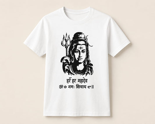 Har Har Mahadev Premium Printed T-Shirt | White, Orange, Sky Blue & Grey | Sawan Special Collection | CR Print Hub