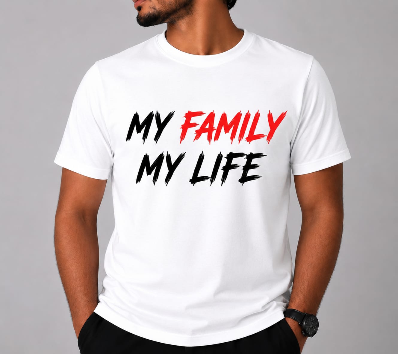 My Family My Life Printed Round Neck T-Shirt for Men | Premium Cotton Blend | Half Sleeve Casual Graphic Tee