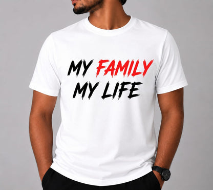 My Family My Life Printed Round Neck T-Shirt for Men | Premium Cotton Blend | Half Sleeve Casual Graphic Tee