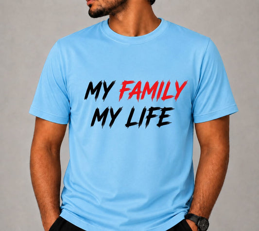 My Family My Life Printed Round Neck T-Shirt for Men | Premium Cotton Blend | Half Sleeve Casual Graphic Tee