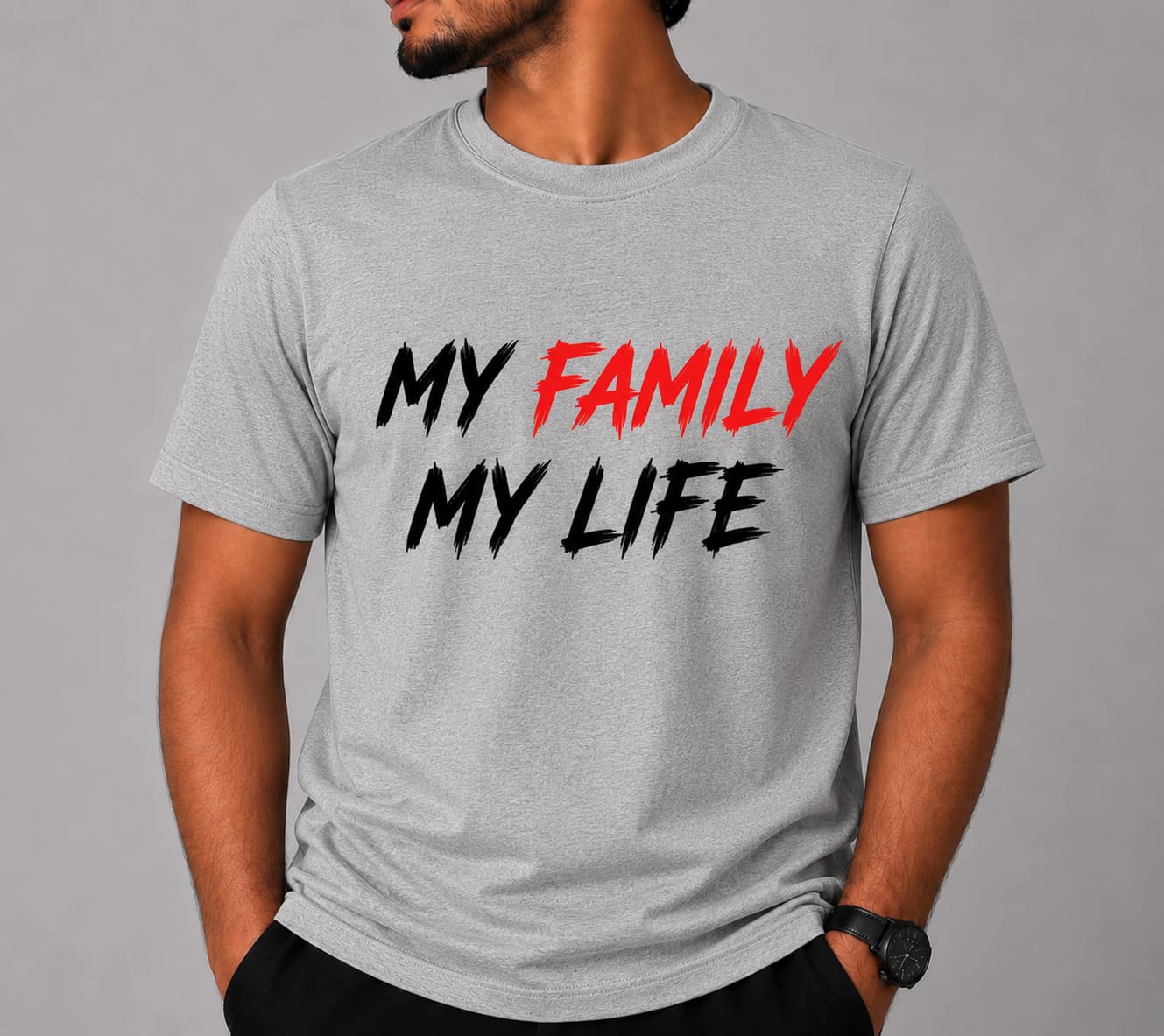 My Family My Life Printed Round Neck T-Shirt for Men | Premium Cotton Blend | Half Sleeve Casual Graphic Tee