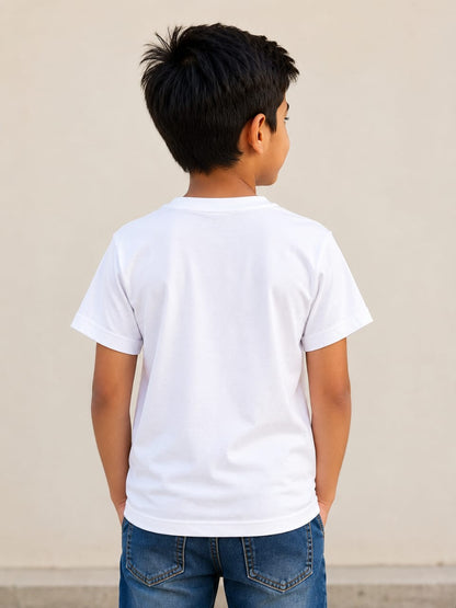 Kids Boys White Polyester Half Sleeve Round Neck Printed T-Shirt | Jai Shri Shyam Graphic T-Shirt | Casual Wear