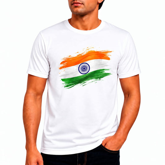 Men's Flag Logo Printed T-Shirt | Patriotic Graphic Round Neck Half T-shirt