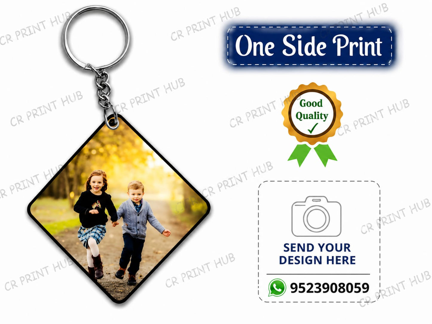 Personalized Diamond Shape Photo Keychain | One Side Print | Custom Photo Keyring | Premium Quality | CR Print Hub