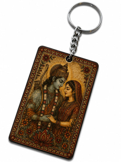 Mithila Art Ram Mata Sita Print Sublimation Keychain | Handmade-Inspired Madhubani Design | Double-Sided Printed Key Ring | Gift for Ram Bhakts & Art Lovers