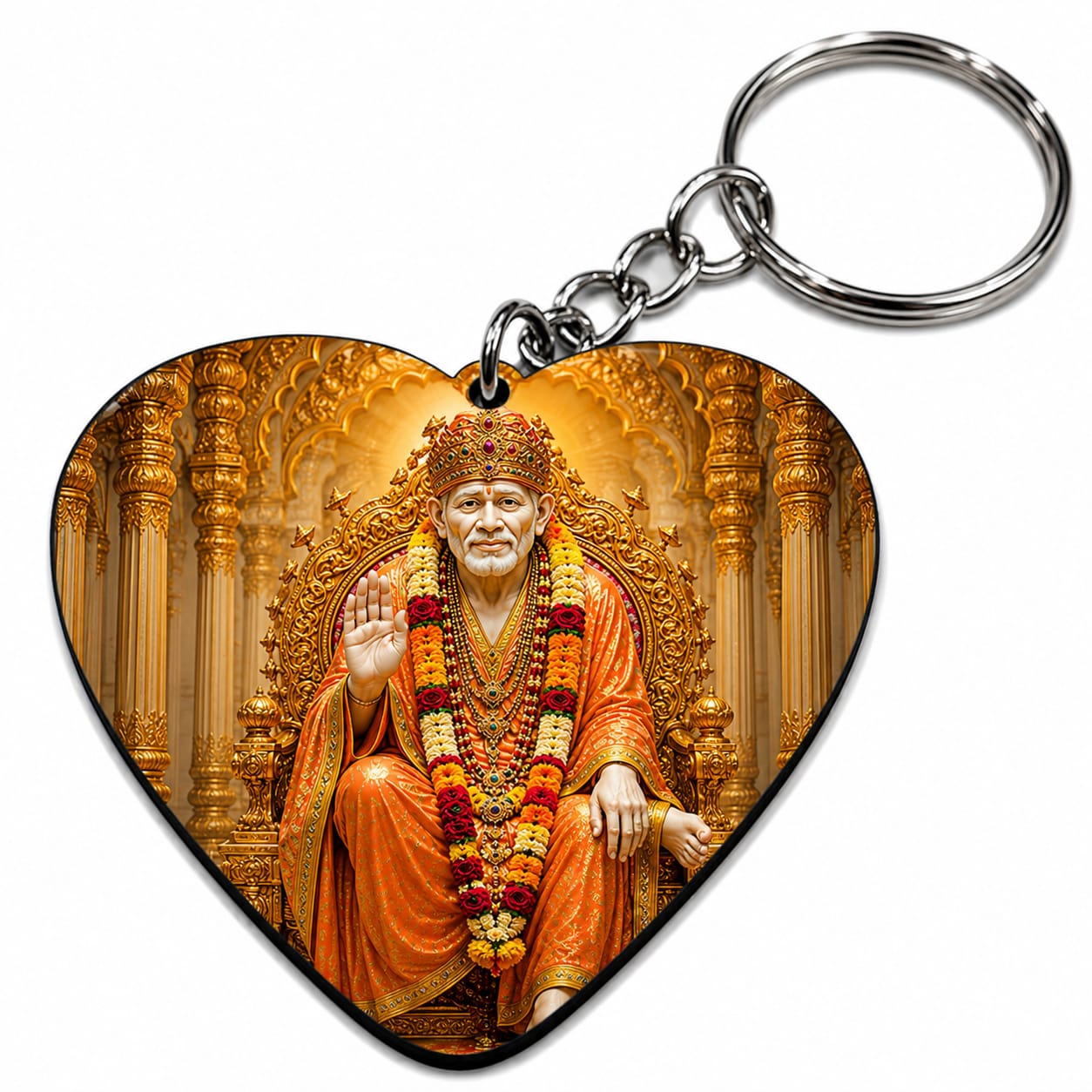 Sai Baba MDF Wooden Keychain | Premium Double Side Sublimation Key Ring | Heart, Square & Rectangle Shape | Spiritual Gift