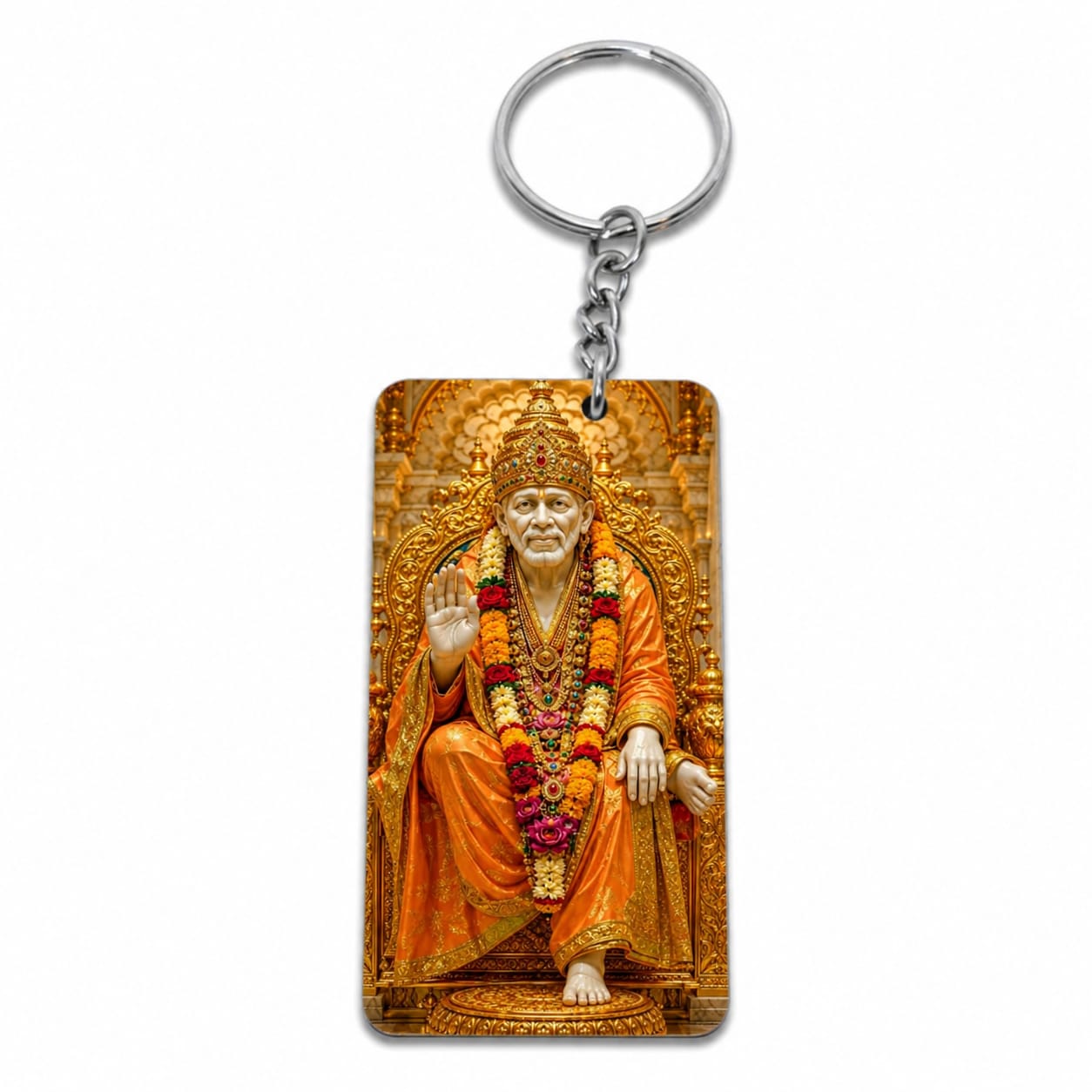 Sai Baba MDF Wooden Keychain | Premium Double Side Sublimation Key Ring | Heart, Square & Rectangle Shape | Spiritual Gift