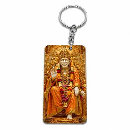 Sai Baba MDF Wooden Keychain | Premium Double Side Sublimation Key Ring | Heart, Square & Rectangle Shape | Spiritual Gift