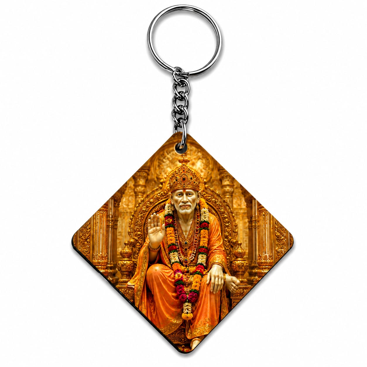 Sai Baba MDF Wooden Keychain | Premium Double Side Sublimation Key Ring | Heart, Square & Rectangle Shape | Spiritual Gift