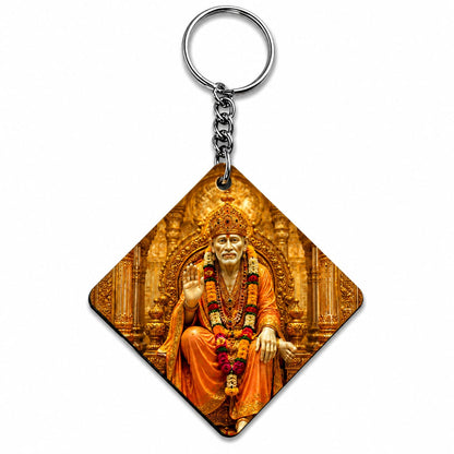 Sai Baba MDF Wooden Keychain | Premium Double Side Sublimation Key Ring | Heart, Square & Rectangle Shape | Spiritual Gift