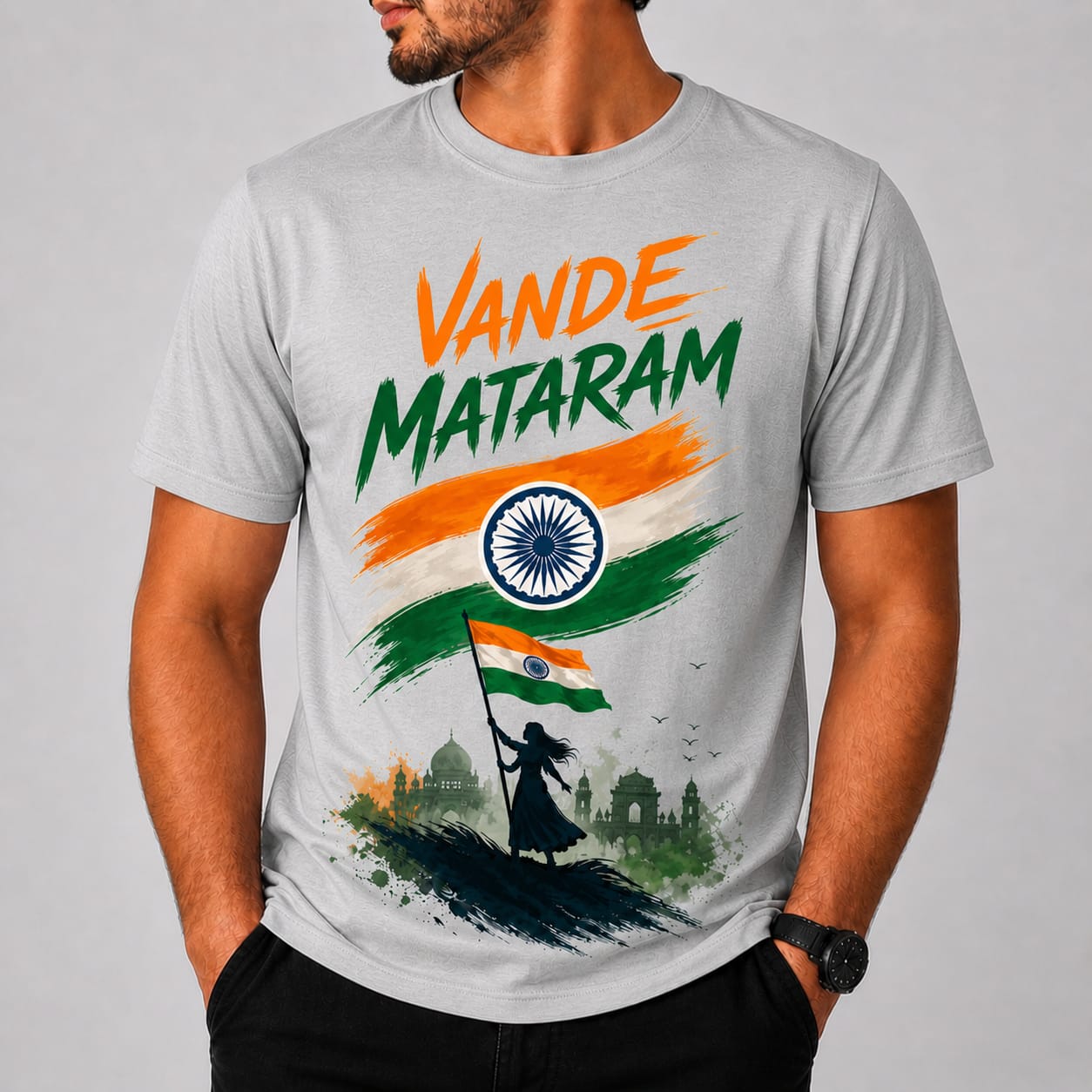 Vande Mataram Printed T-Shirt | Patriotic Design | Cotton Round Neck Tee for Men | Independence Special