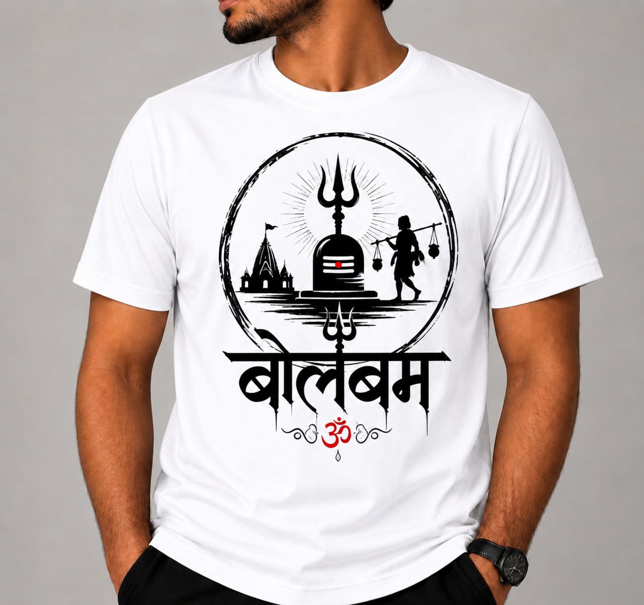 Bolbam Printed  T-Shirt | Shivling & Kanwariya Graphic | Sawan Special Half Sleeve Round Neck Unisex T-Shirt